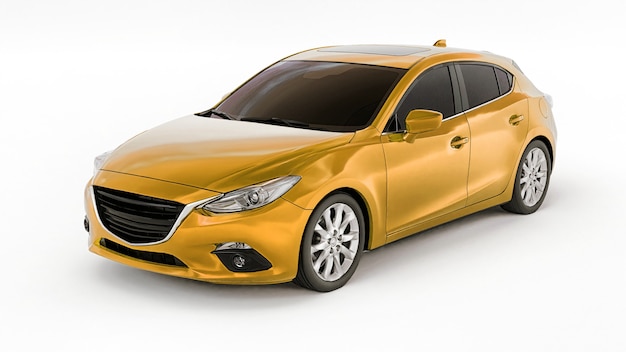 Yellow city car with blank surface for your creative design. 3D rendering.