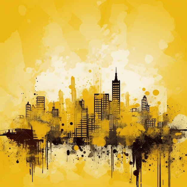 写真 黒と黄色の背景に黄色の都市。