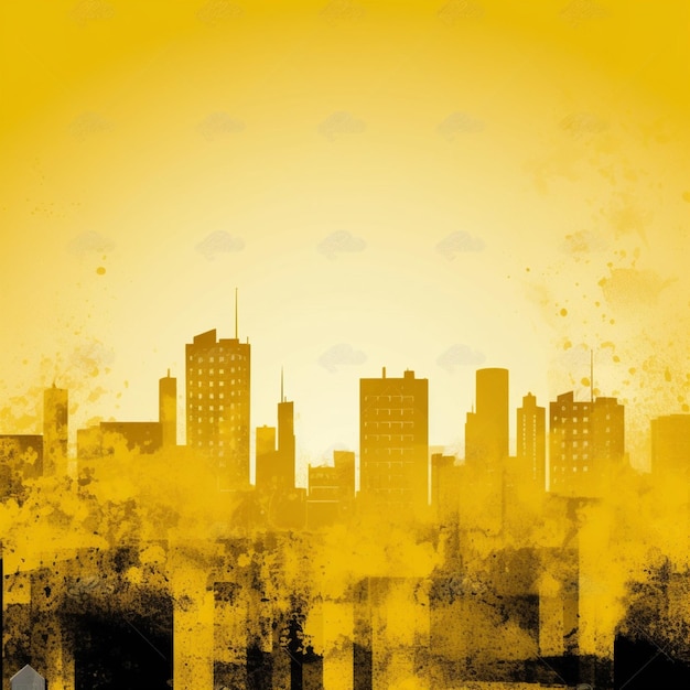 A yellow cityscape with a black and white cityscape in the background.