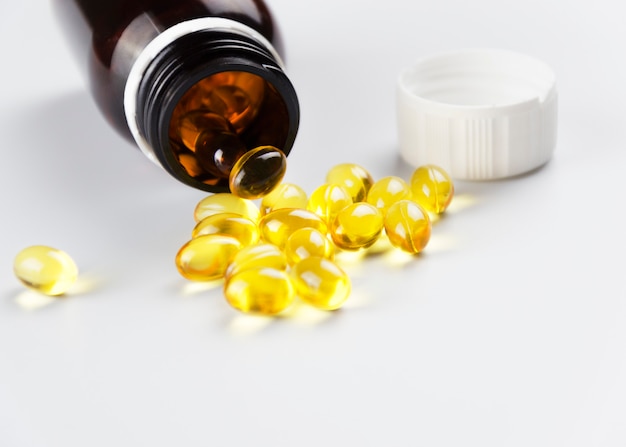 Yellow clear fish oil pills