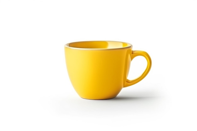 Photo yellow coffee cup on white background with shadow and reflection generative ai