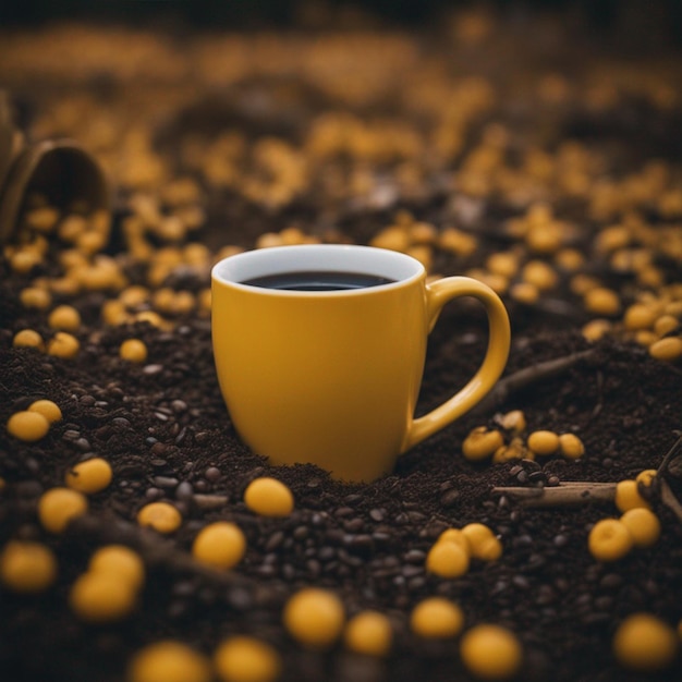 Yellow coffee cup with yellow lights ai generated