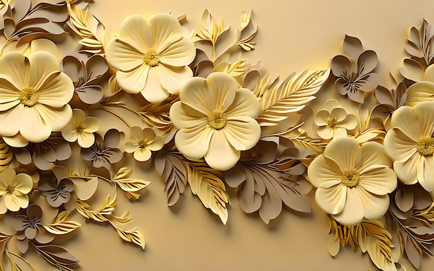 yellow color 3d wall leaf flower leaf background wallpaper