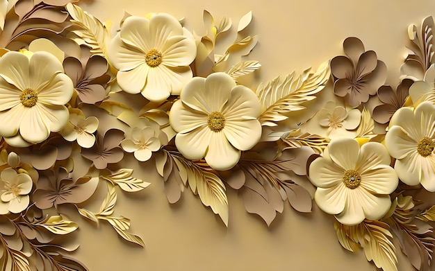 yellow color 3d wall leaf flower leaf background wallpaper