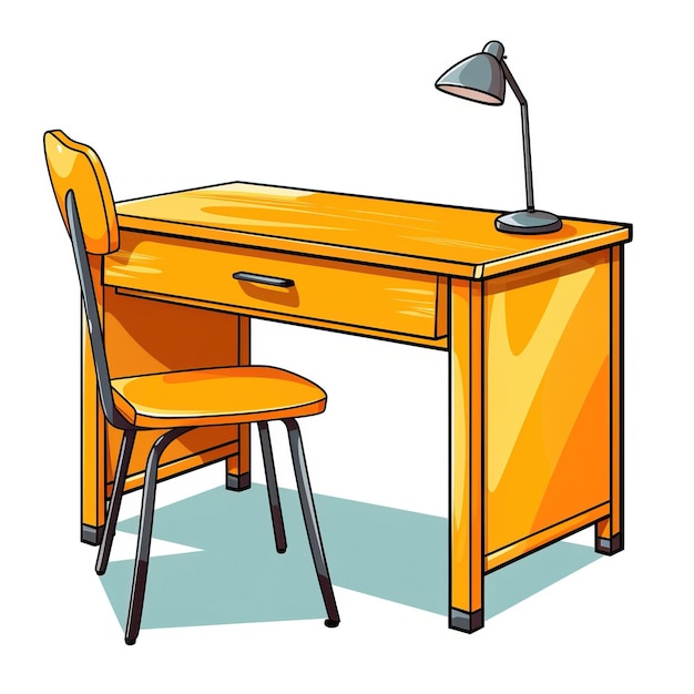 Photo yellow color desk cartoon vector white background isolate