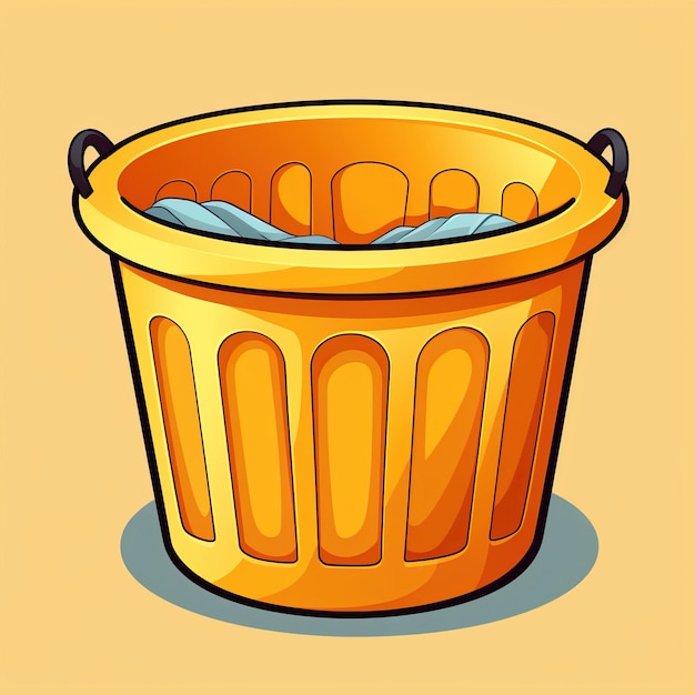 Photo yellow color laundry basket cartoon vector white backgrou