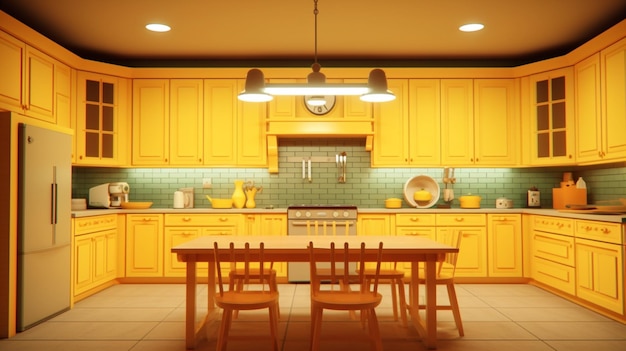 Yellow color modern farmhouse style kitchen picture AI Generated art