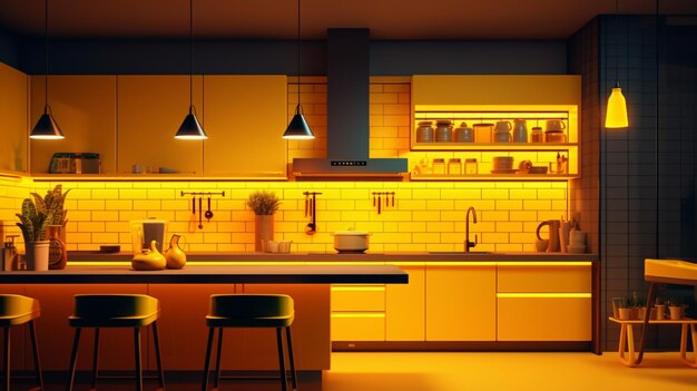 Yellow color modern farmhouse style kitchen picture ai generated art