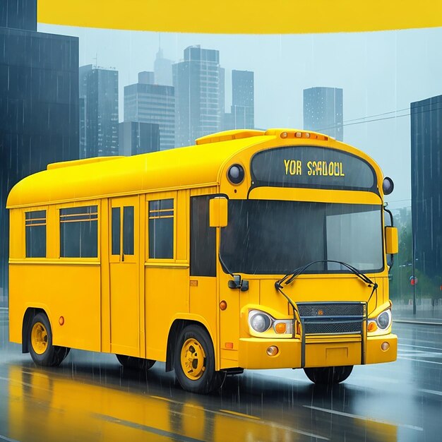 A yellow color school bus on a street generated by ai