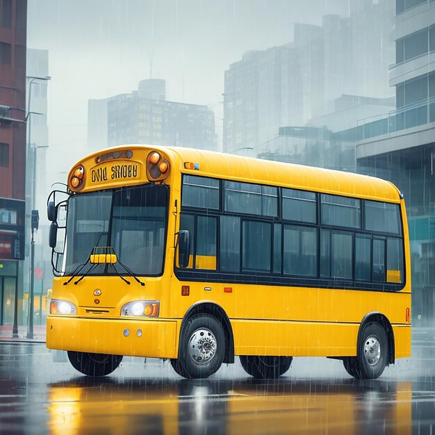 A yellow color school bus on a street generated by ai