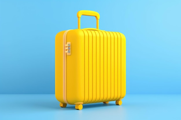 Yellow colorful suitcase on a plain blue background