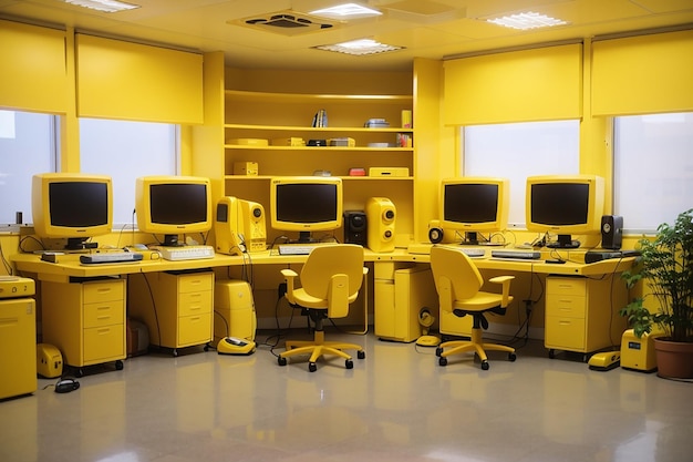 Photo yellow computer room