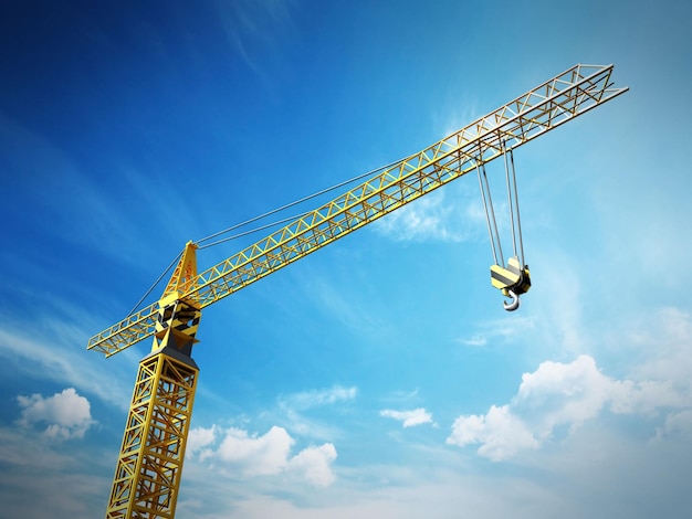 Yellow construction frame against blue sky background