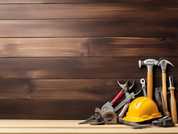 Photo a yellow construction hard hat is sitting on a table with a yellow hard hat and a yellow hard hat