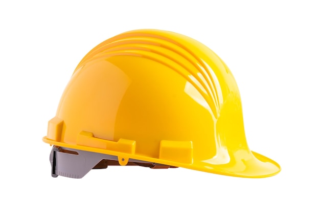 Yellow construction helmet isolated on white background with clipping path engineer safety concept