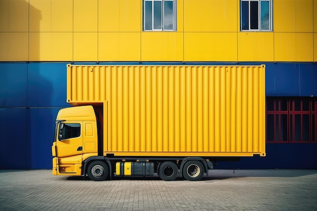 Yellow Container Truck Cargo Freight extreme closeup Generative AI