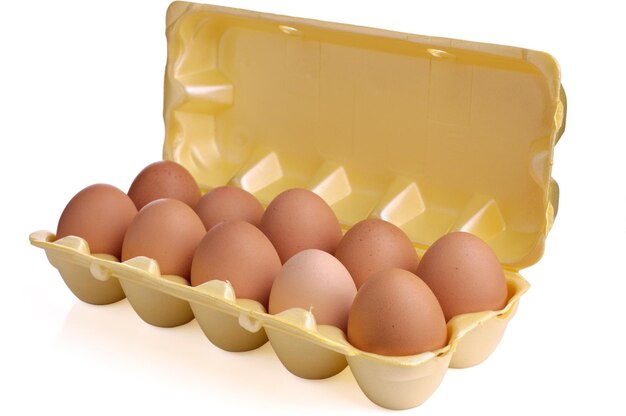 a yellow container with eggs in it that is labeled eggs