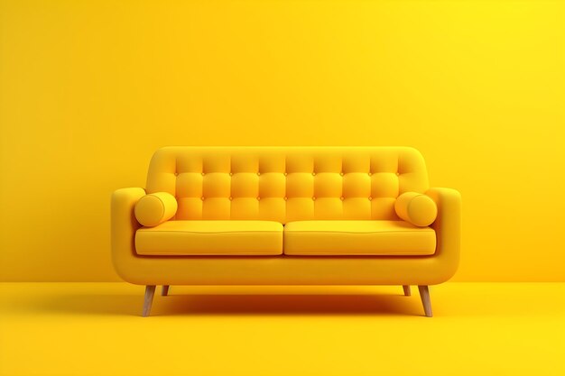 A yellow couch in a room