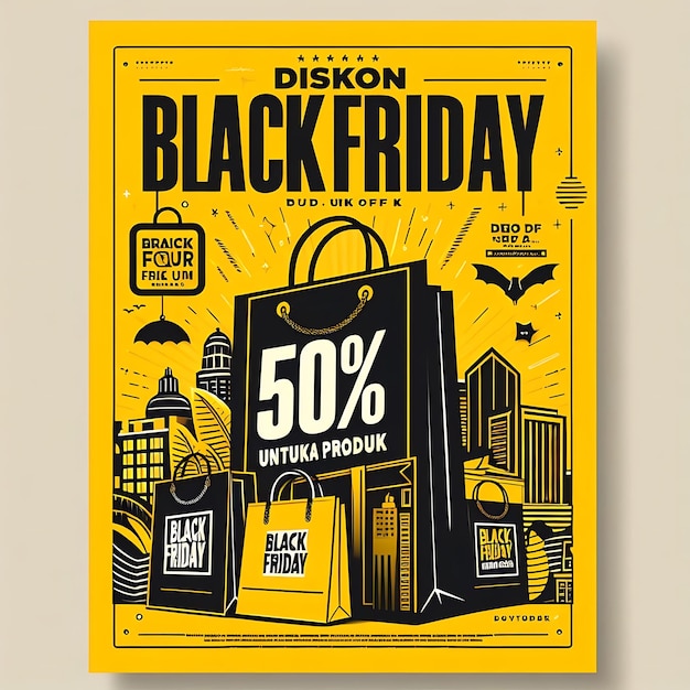 Photo a yellow cover for black friday sale with a black bag on it