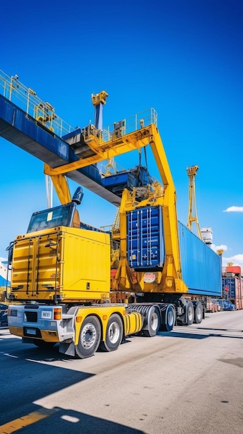 Photo a yellow crane with a blue sky in the background