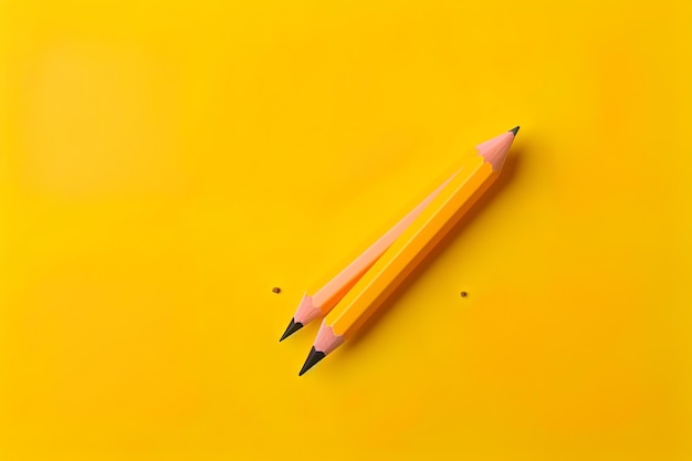 Yellow crayon drawing pencil writing on yellow background for art designer and education stationary