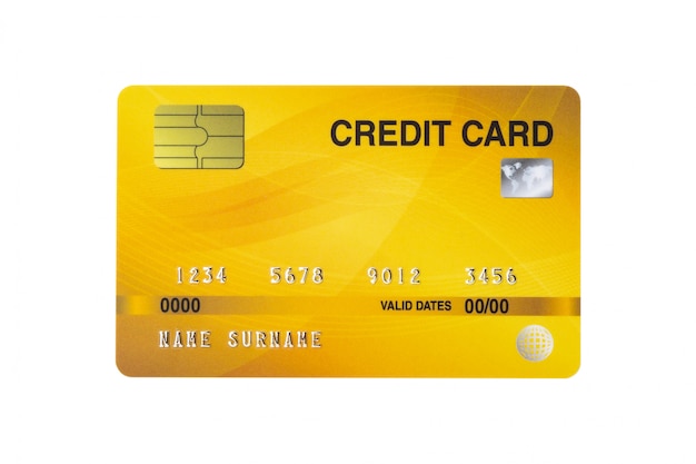 Yellow Credit Card isolated on white with clipping path.