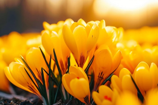 Yellow crocuses in the early spring High quality photo generative ai