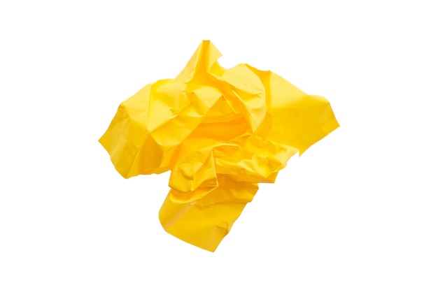 Yellow crumpled paper White background