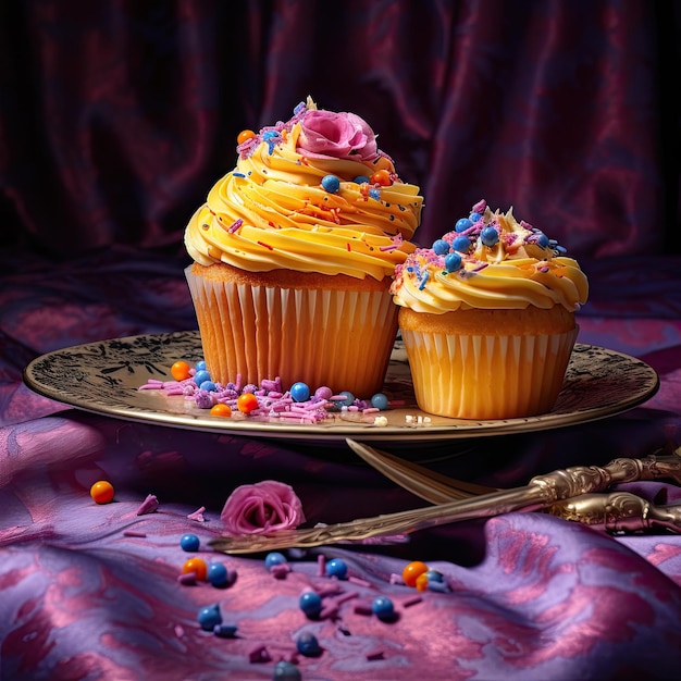 Yellow Cupcakes with Purple Background