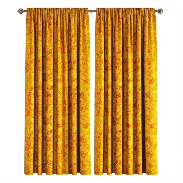 yellow curtains with a red star on the front