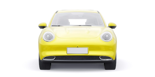 사진 노란색 귀여운 작은 전기 해치백 자동차 3d 그림