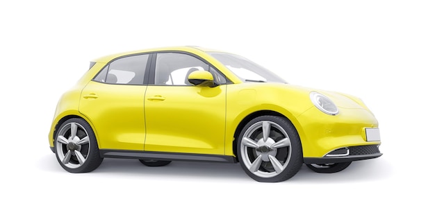 Photo yellow cute little electric hatchback car 3d illustration