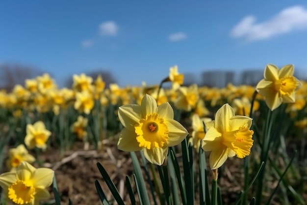 Yellow Daffodil Flowers Blooming in Spring