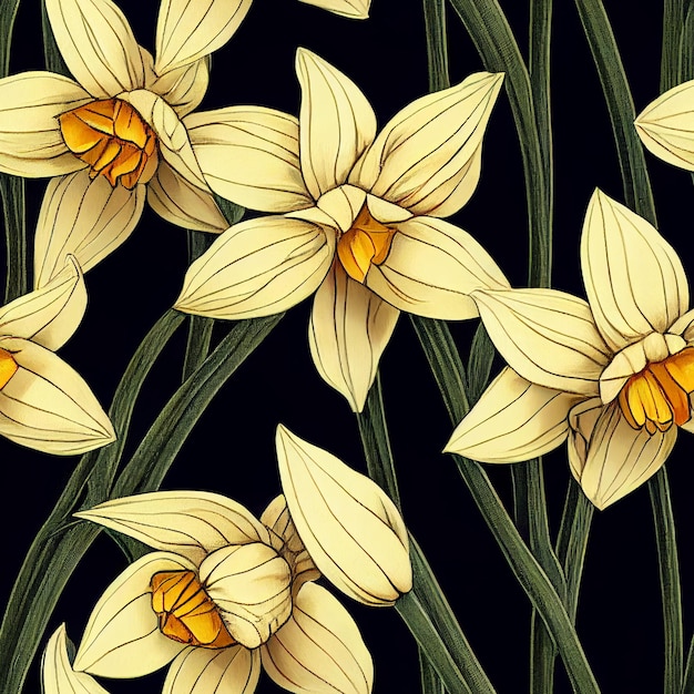 yellow daffodils on a black background with a yellow center generative ai