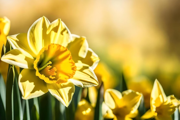 Yellow daffodils in a field of yellow flowers