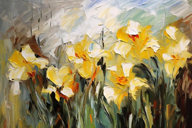 Yellow daffodils in oil on canvas Spring flowers