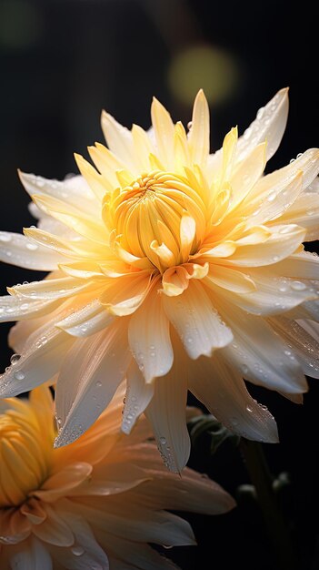 Photo a yellow dahlia with water drops on it