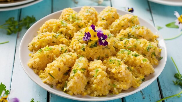 Photo yellow delicious cuscus in a plate