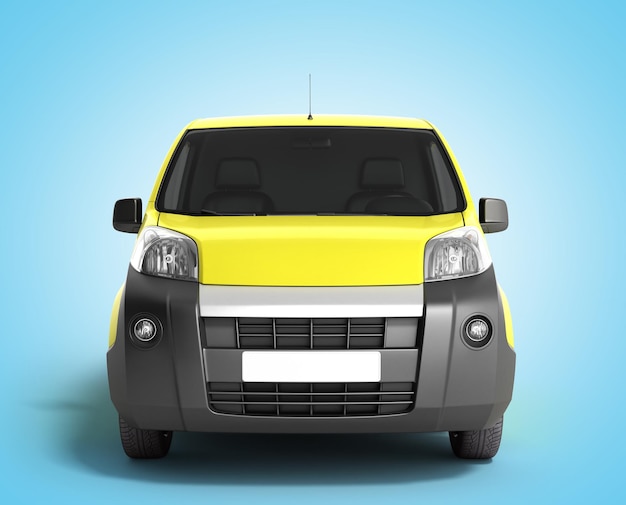 Yellow delivery car in front on a gradient background 3D illustration