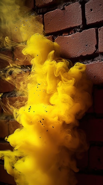 Yellow dense fume on the red brick wall background generative ai