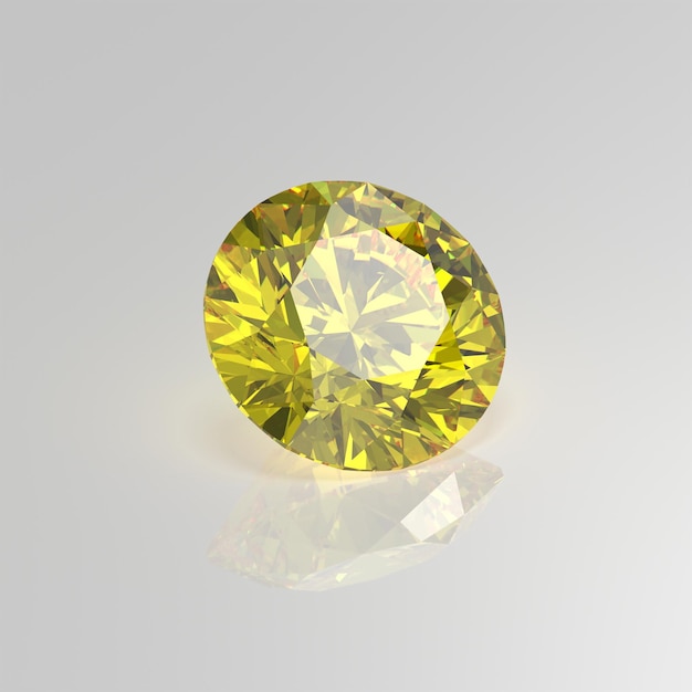 Желтый алмазный драгоценный камень круглый 3D рендеринг