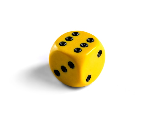 Yellow dice isolated.