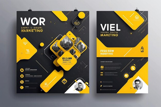 Photo a yellow digital marketing banner sign blochure flyer banner design digital marketing agency and corporate social media square