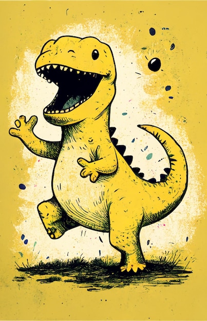 A yellow dinosaur with a t - rex on it