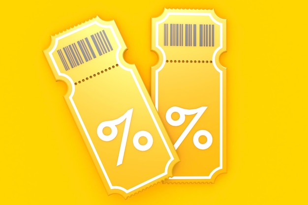 Photo yellow discount coupon with barcode