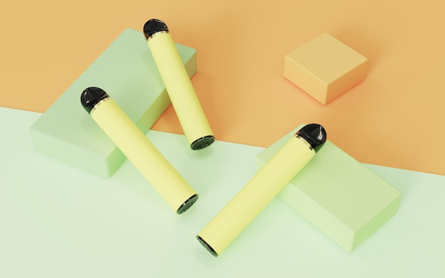 yellow disposable electronic cigarette orange green minimalist background