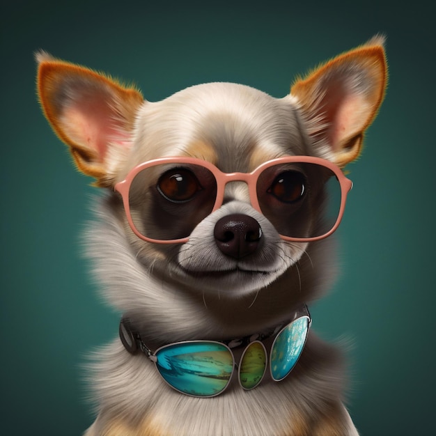 Yellow dog chihuahua portrait cute animal puppy student pet glasses background Generative AI