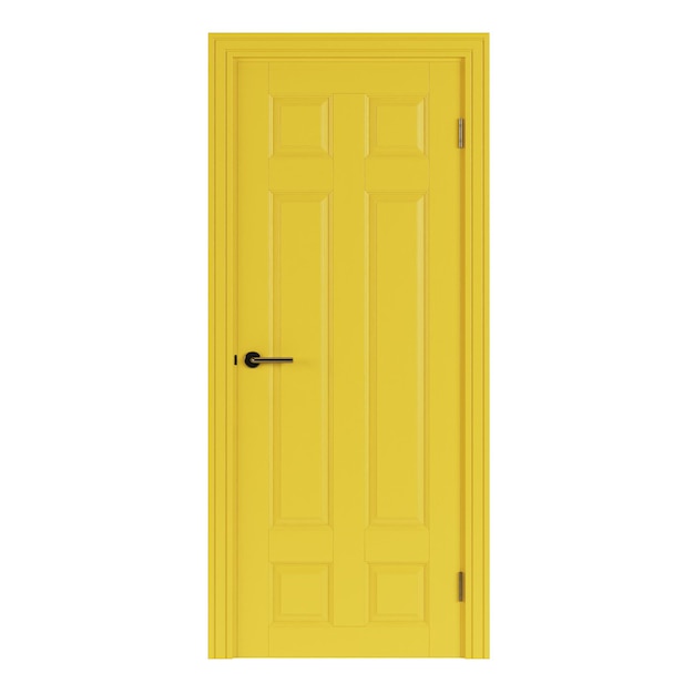 Желтая дверь на белом фоне. 3D-рендеринг.