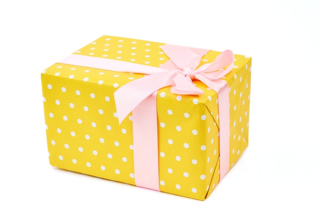 Yellow dotted gift box.