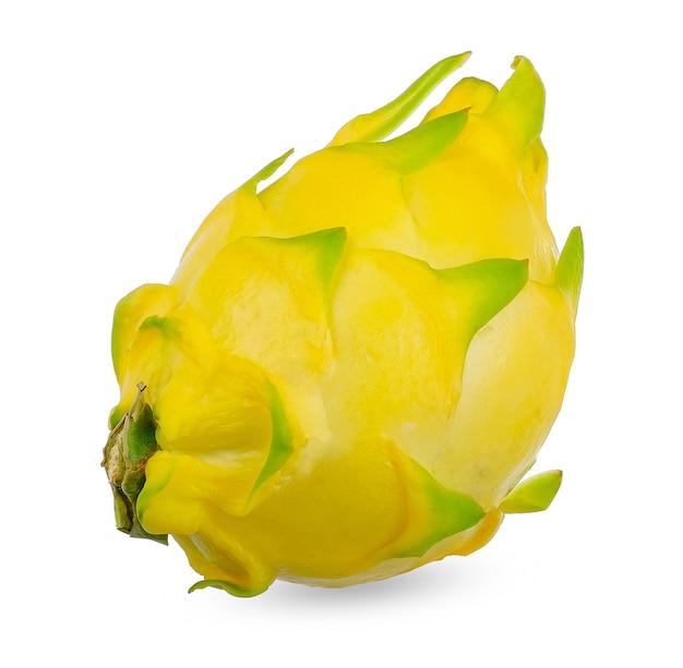 Foto frutto del drago giallo isolato su sfondo bianco tracciato di ritaglio del frutto del drago